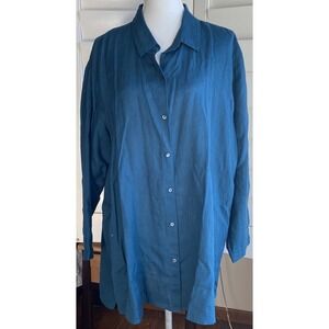 NWT Eileen Fisher Handkerchief 100% linen Classic Collar shirt 3X Pacific Teal